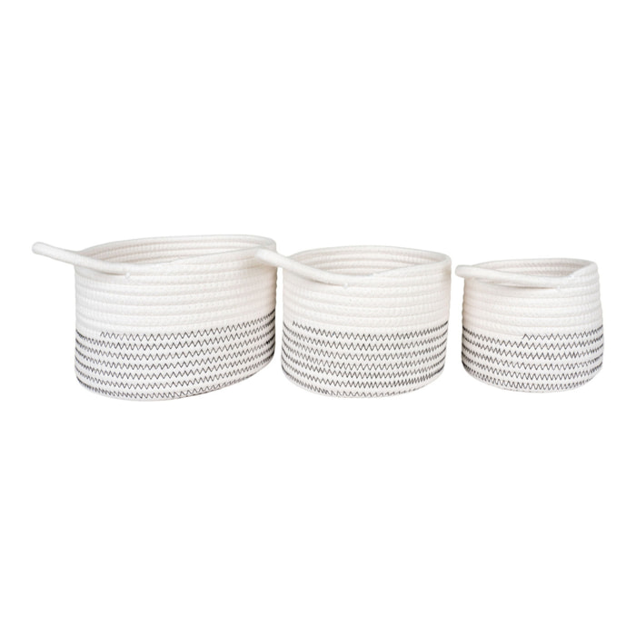 Set 3 cestini Algar in cotone bianco/grigio