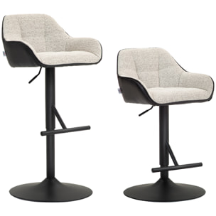 Lot de 2 tabourets de bar design capitonné acier noir mat tissu gris clair