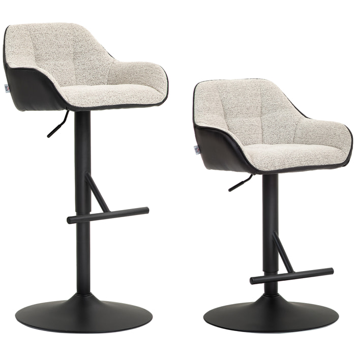 Lot de 2 tabourets de bar design capitonné acier noir mat tissu gris clair