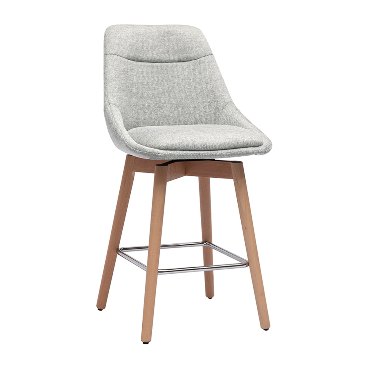 Tabourets de bar scandinaves pivotants 360° en tissu effet velours texturé gris clair et bois clair H65 cm (lot de 2) ALESS