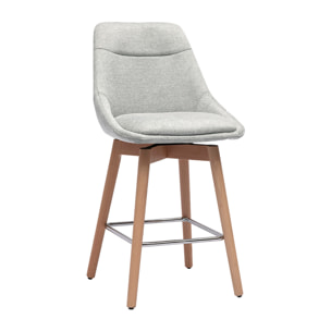Tabourets de bar scandinaves pivotants 360° en tissu effet velours texturé gris clair et bois clair H65 cm (lot de 2) ALESS