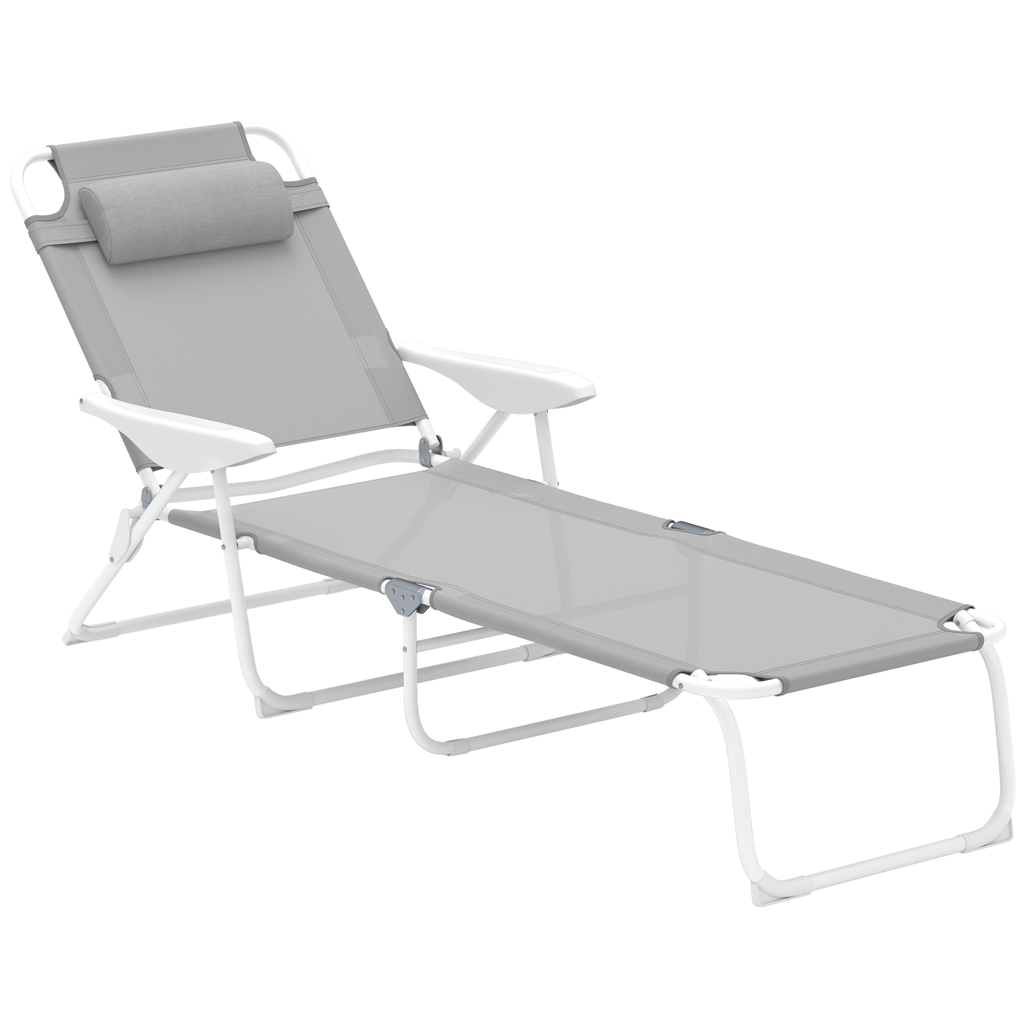 Tumbona Plegable Tumbona Jardín Exterior con Respaldo Ajustable Reposacabezas Extraíble y Estructura de Metal Carga 120 kg para Terraza Piscina Playa 160x66x98 cm Gris