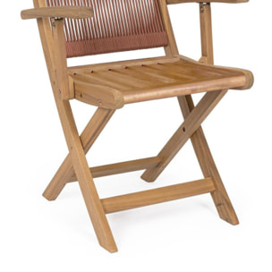 Set di sedie pieghevoli MONSARAZ in legno di acacia e corda rosso corallo