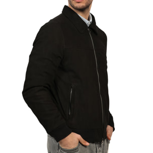 Giubbino in vera pelle di vitello scamosciata Nero-Slim Fit