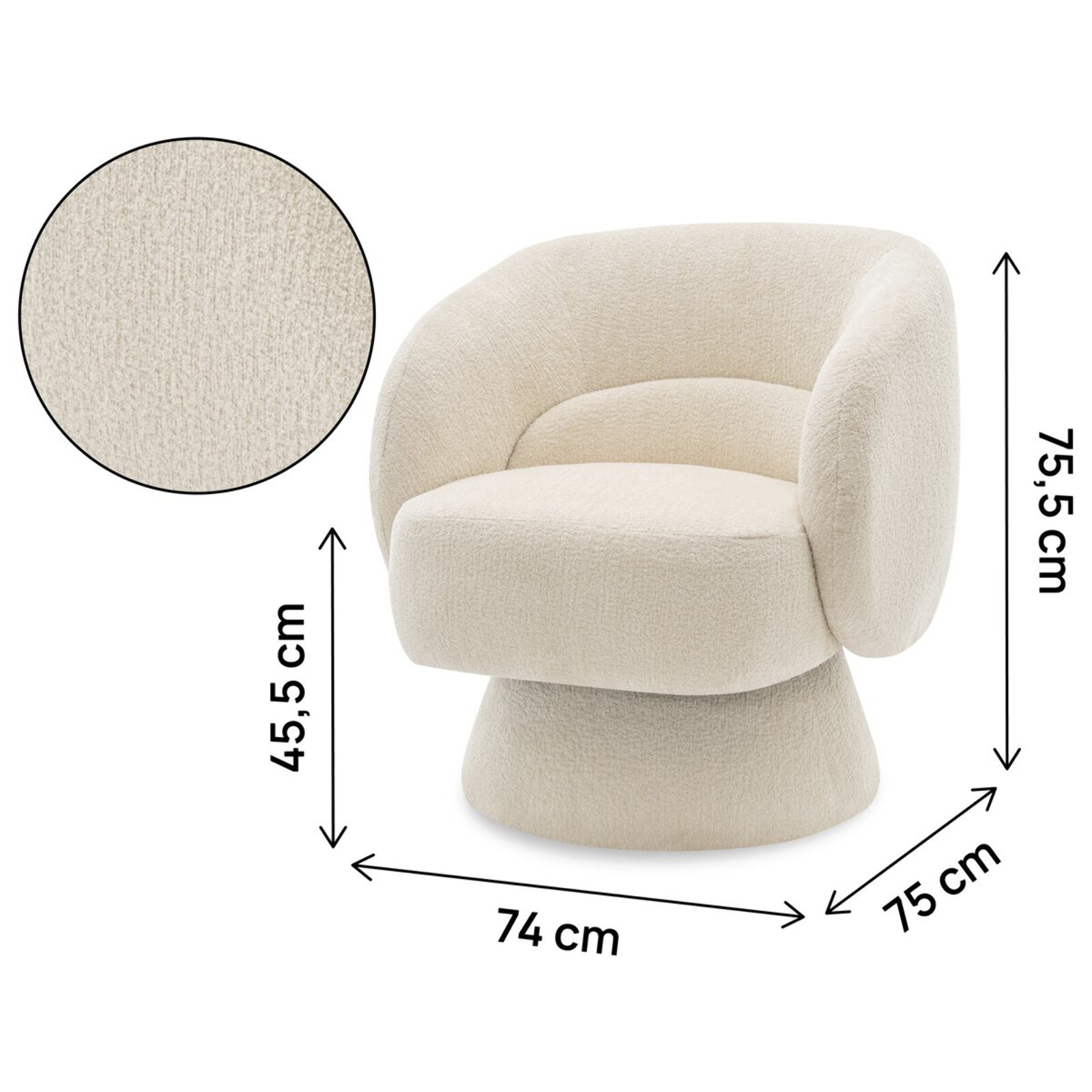 Fauteuil pivotant en tissu bouclette "Franklin" - 74 x 75 x 75 cm - Beige