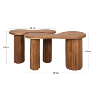 Kamea - lot de 2 tables basses - bois massif d'acacia - 80 et 65 cm - Bois
