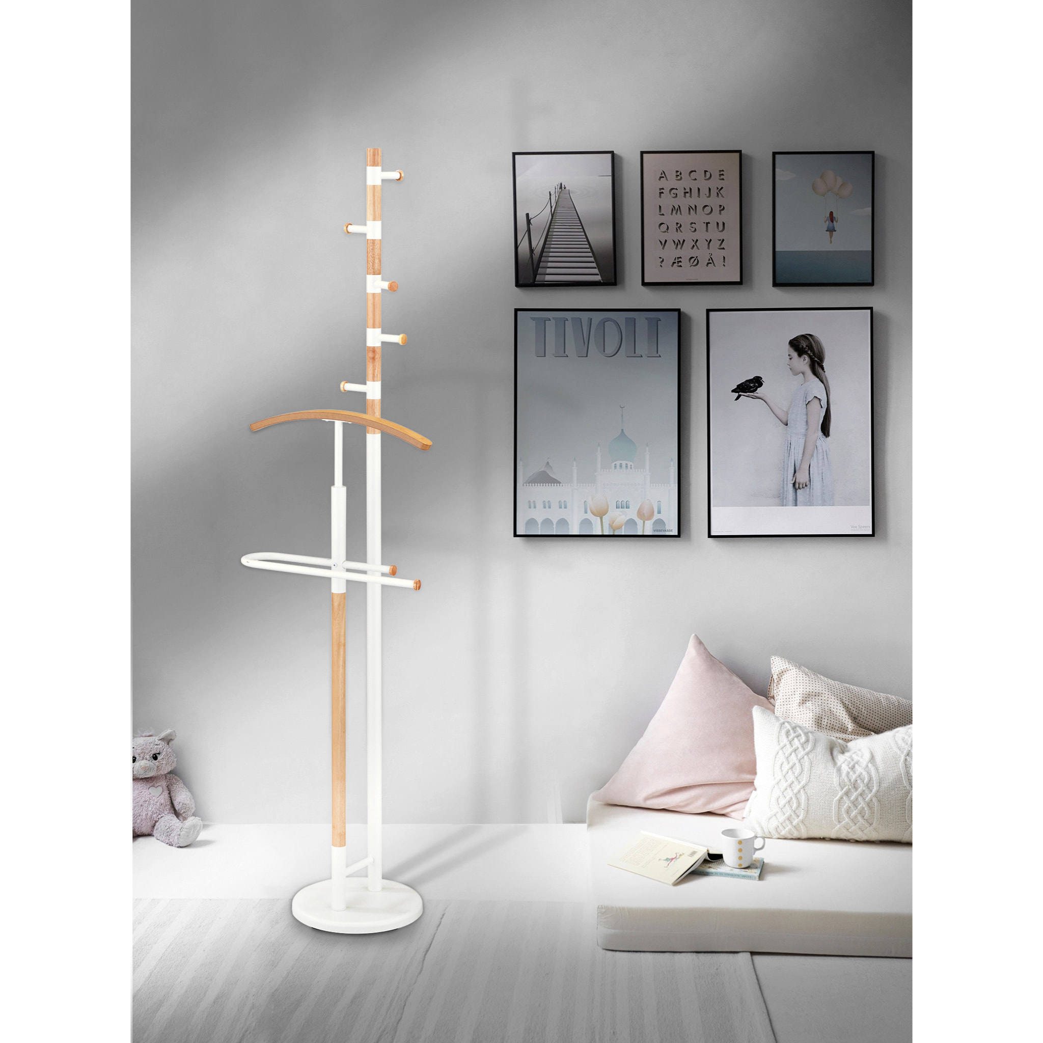 Perchero-galán Nature madera roble-blanco 178x47x31 cm