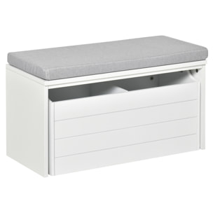 Banc de rangement avec coussin gris - meuble à chaussures - banc à chaussures avec grand tiroir double compartiment - MDF blanc