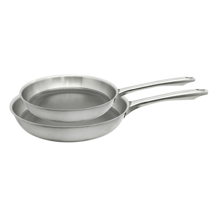 Set de 2 poêles 24 et 28 cm en acier inoxydable et revêtement sans PFAS Elo Relief Passion