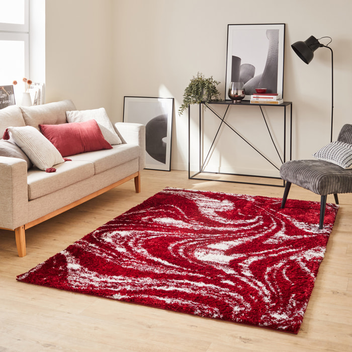 Oslo - tapis de salon à poils longs design abstrait rouge