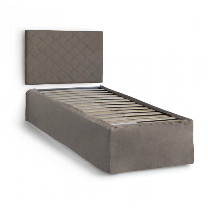 Letto singolo Accu, Set testata in ecopelle con rete ortopedica e mantovana, 100% Made in Italy, adatta a letto Singolo, per materasso da Cm 80x190, Tortora