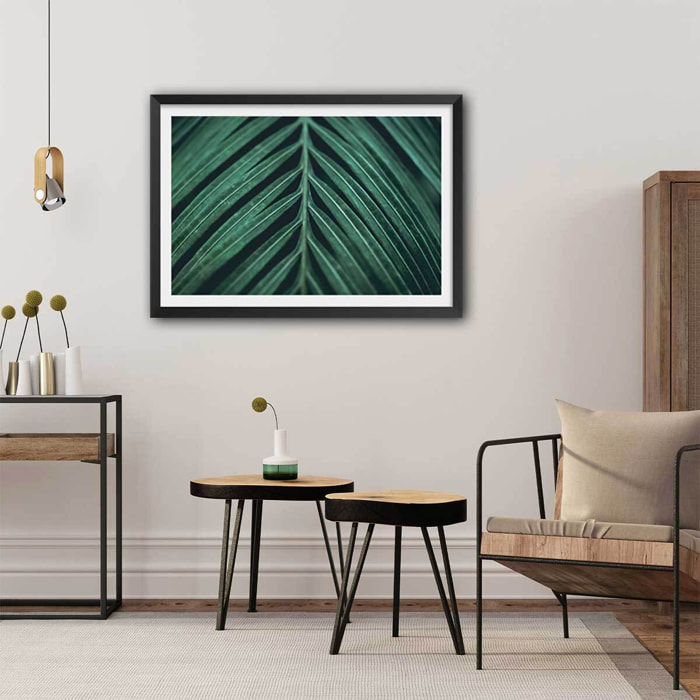 Affiche feuille palmen Affiche + cadre en bois - Noir