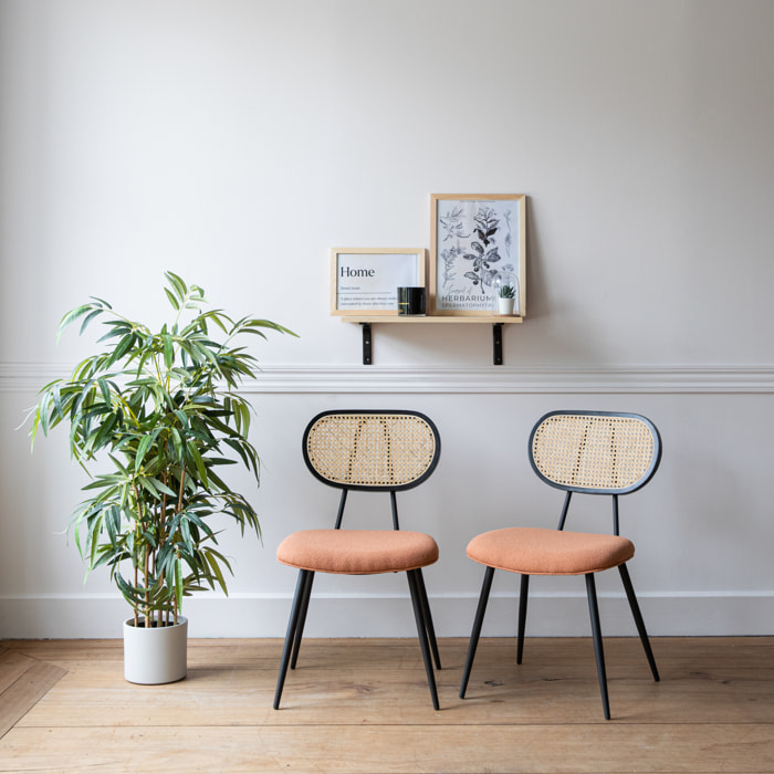 Lot de 2 chaises en cannage et tissu boucle rouille ELENA