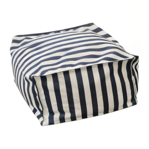 BOLOGNE Pouf d’extérieur rayé bleu déperlant - 55x65x35 cm