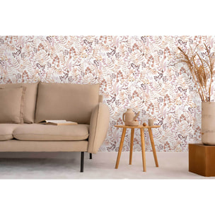 Papier peint herbier aquarelle tons rosés fond blanc