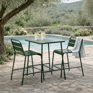 Ensemble table de bar et 2 chaises hautes d'extérieur vert EVORA