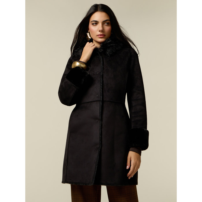 Oltre - Cappotto con cappuccio effetto shearling - Nero