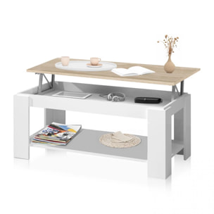 Mesa de centro elevable Lya Blanco Artik (Blanco Mate) - Roble Canadian