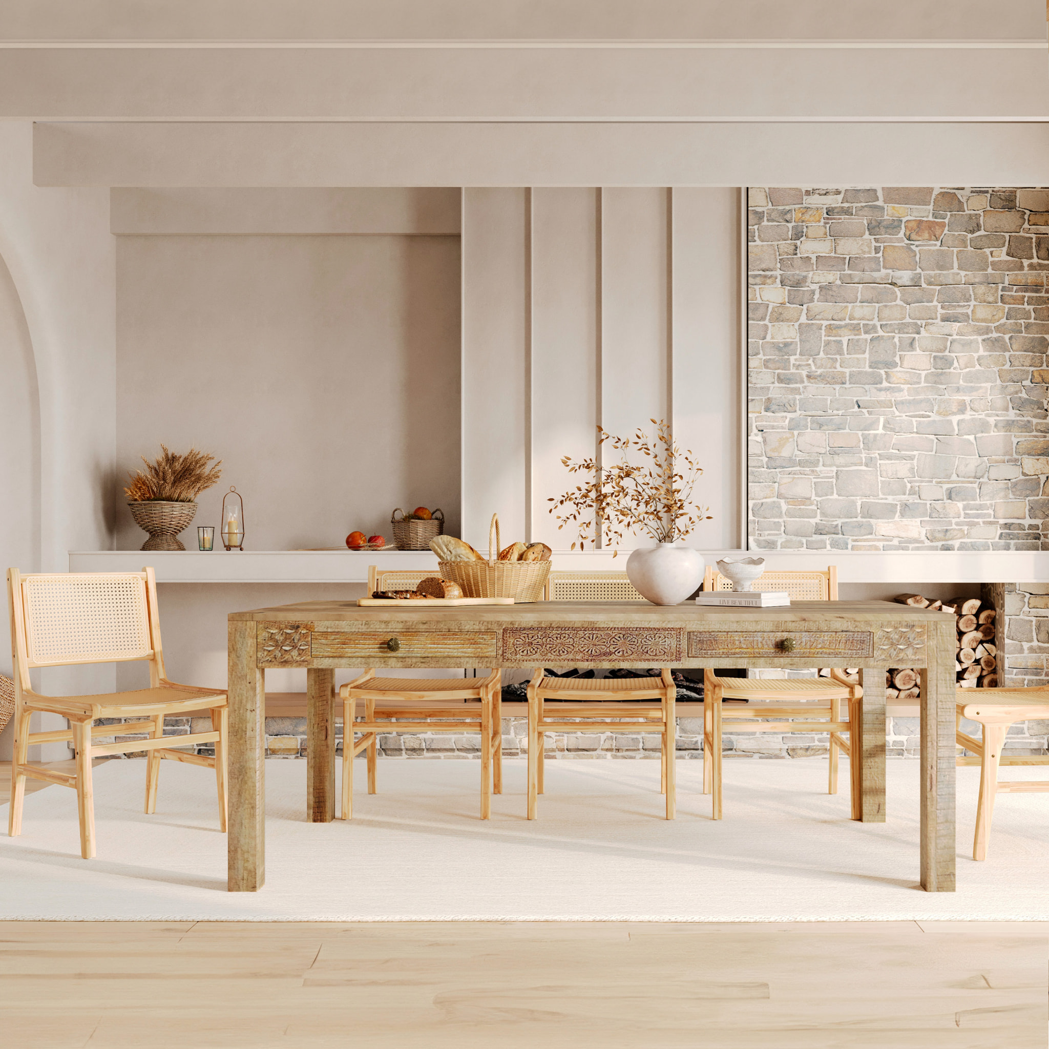 Lot de 2 chaises en bois de teck et rotin - Kyla