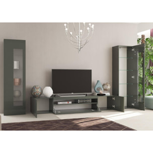 Parete attrezzata da soggiorno modulare, Made in Italy, Base porta TV e pensili, Set salotto moderno, cm 300x40h162, colore Antracite lucido