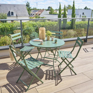 Table de jardin pliante ronde "Greensboro" vert olive 4 places en acier