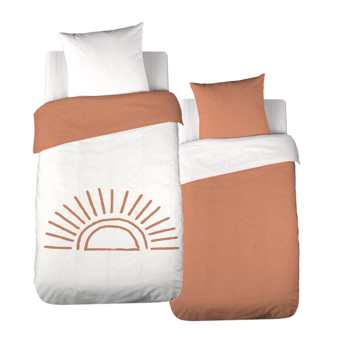 Parure de lit enfant coton tufté motif soleil - Terracotta