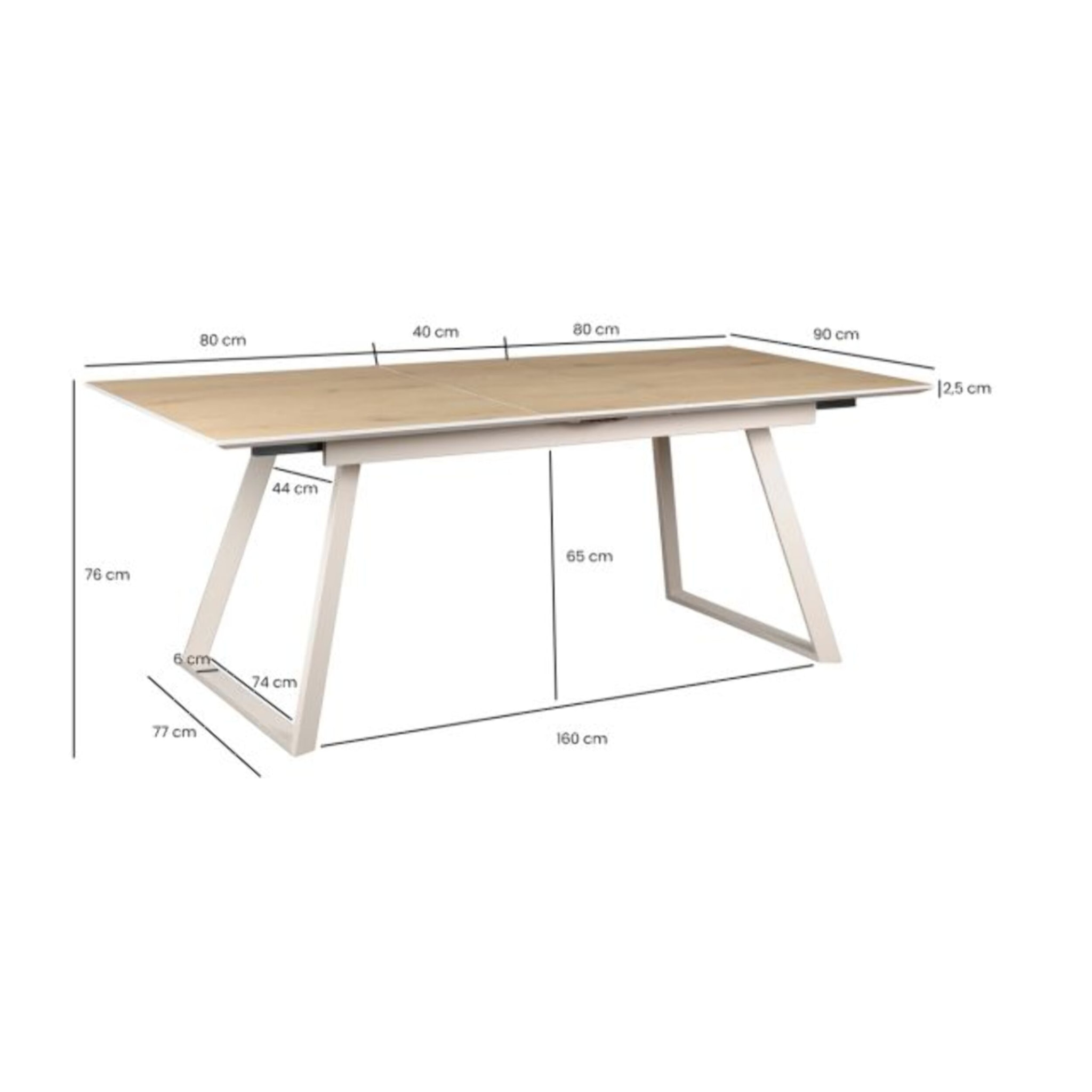Table extensible L. 160/200 cm plateau placage en bois chêne - LOANA