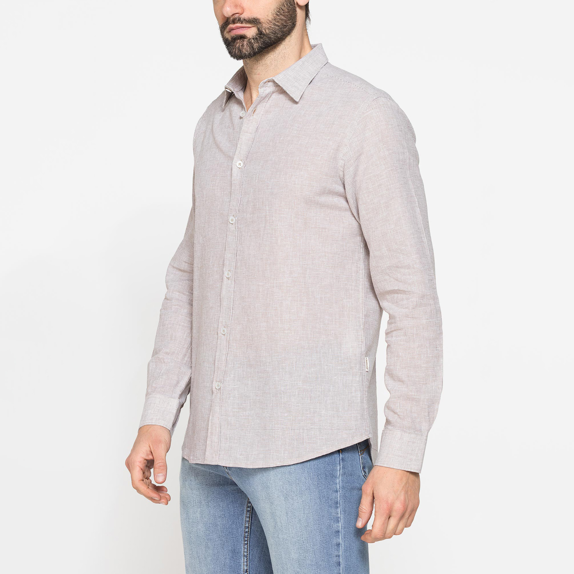 CAMICIA IN MISTO LINO E COTONE IN FANTASIA A RIGHE