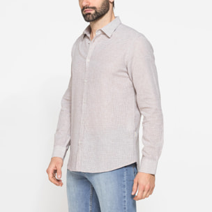 CAMICIA IN MISTO LINO E COTONE IN FANTASIA A RIGHE