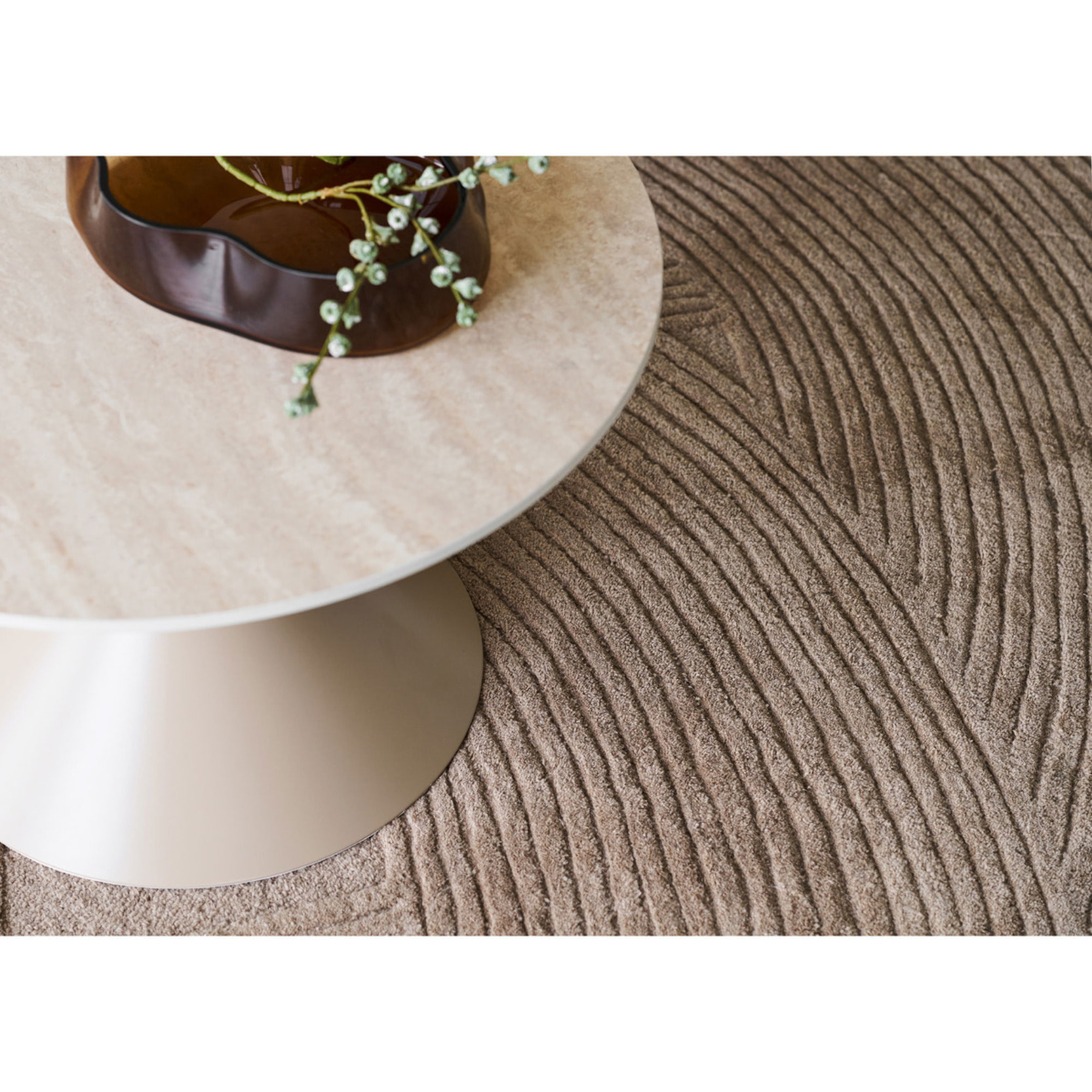 Tavolino da salotto Annecy in ceramica effetto travertino e acciaio ø70 cm