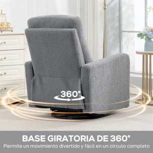 Sillón Relax Reclinable Manual, Sillón Relax de Borreguito con Reposabrazos, Reposapiés, Acolchado Grueso, Función de Balanceo 360°, Butaca Reclinable hasta 135º para Salón, Dormitorio, Gris