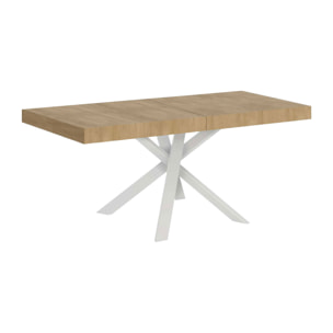 Table extensible 90x90/194 cm Clerk Premium dessus Chêne Nature pieds Blancs