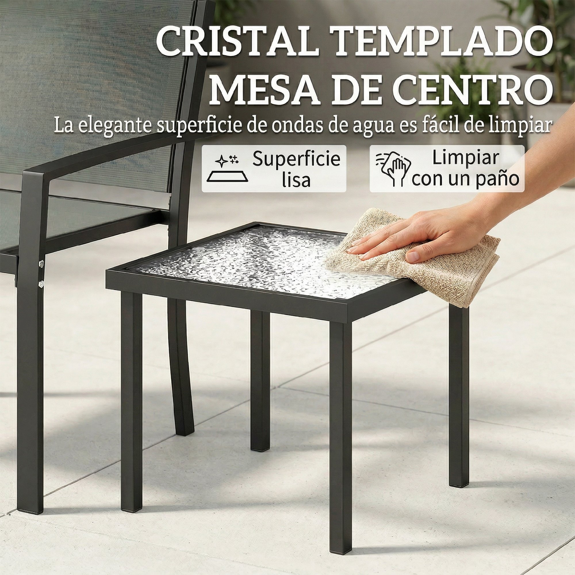 Conjunto de Mesa y Sillas de Terraza Exterior 3 Piezas, Muebles de Jardín Exterior con 2 Sillas Anchas de Textilene, Mesa de Vidrio Templado, para Patio, Balcón, Gris Claro