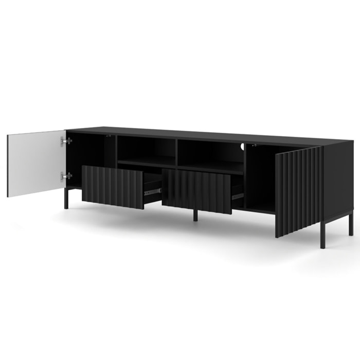 Lara - meuble tv - pieds noirs - 2 tiroirs - 200 cm - Noir