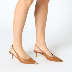 Décolleté slingback donna cognac, tacco 5,5 cm