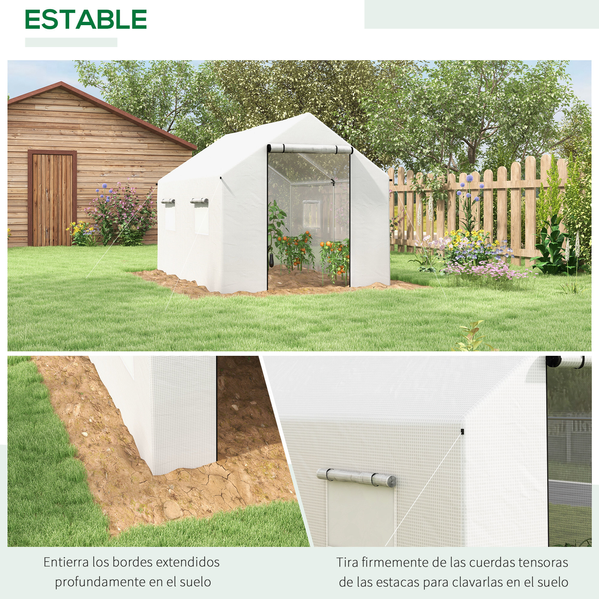 Invernadero de Exterior 2x3x2 m Invernadero de Túnel con 4 Ventanas de Malla y Puerta con Cremallera Invernadero de Huerto Anti-UV para Patio Jardín Blanco