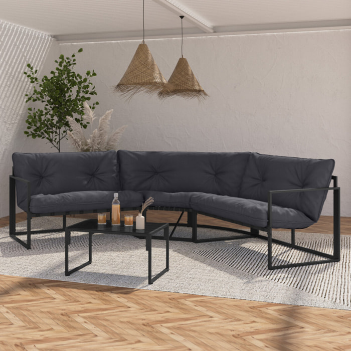 Salon de jardin d'angle Tropéa 6 places avec coussins gris