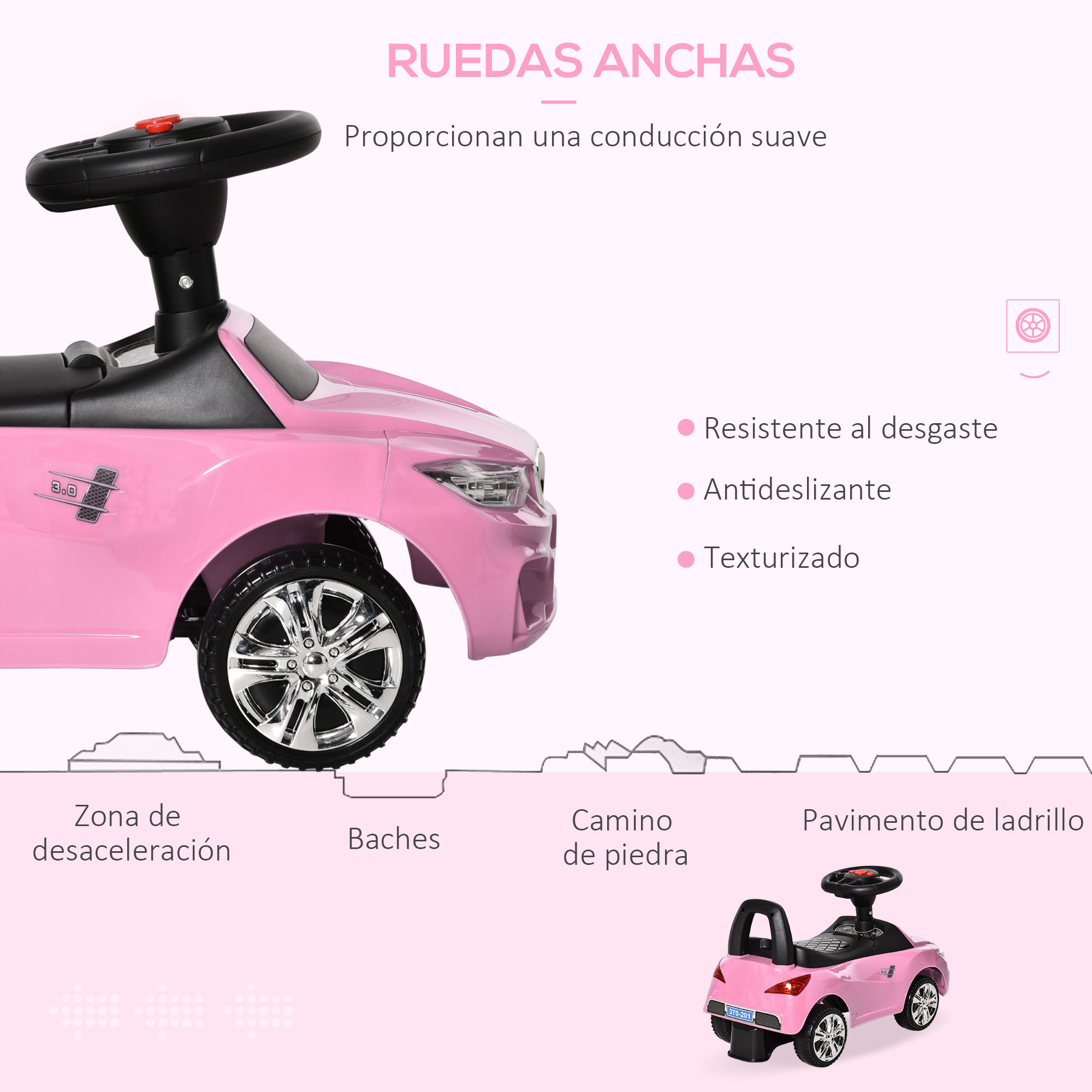 Coche Correpasillos para Niños 18-36 Meses con Faros Música 63,5x28x36 cm Rosa