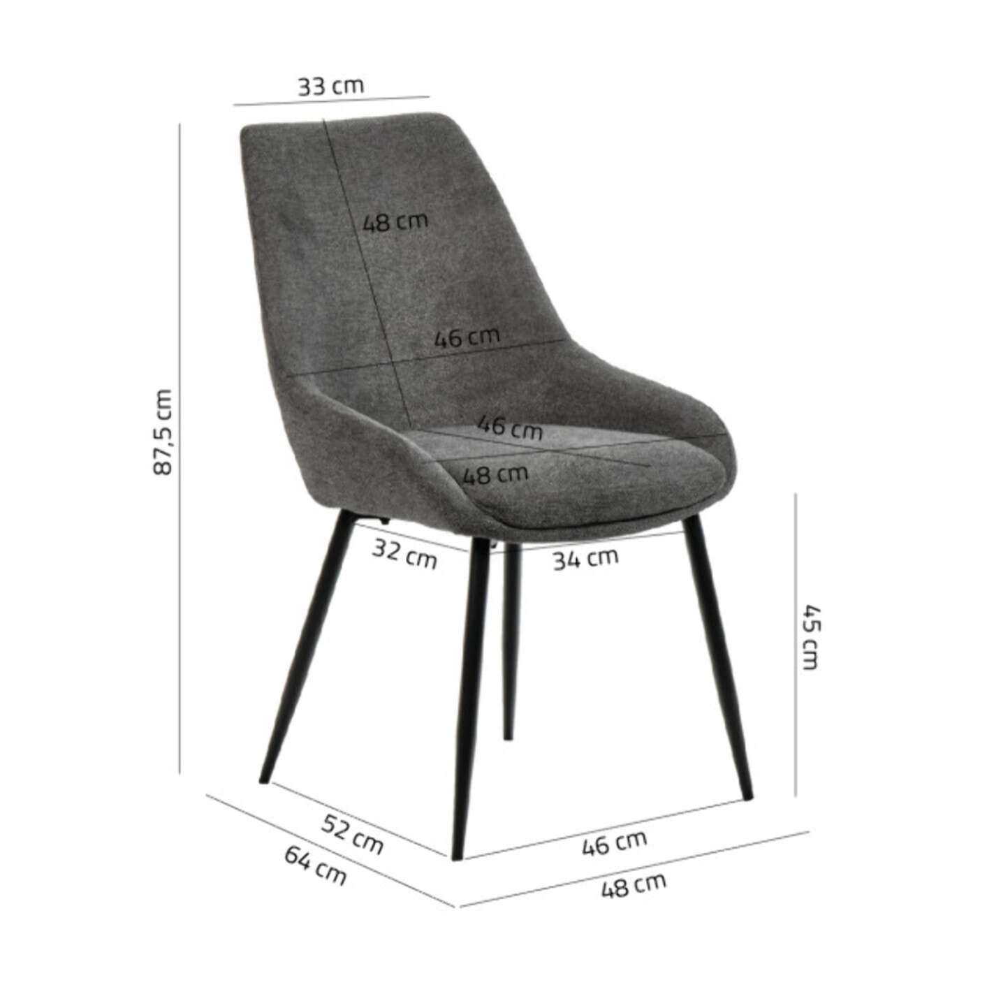 Chaise en tissu avec pieds fins en métal noir - 4 coloris - MONDO