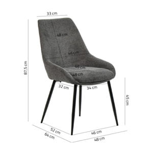 Chaise en tissu avec pieds fins en métal noir - 4 coloris - MONDO