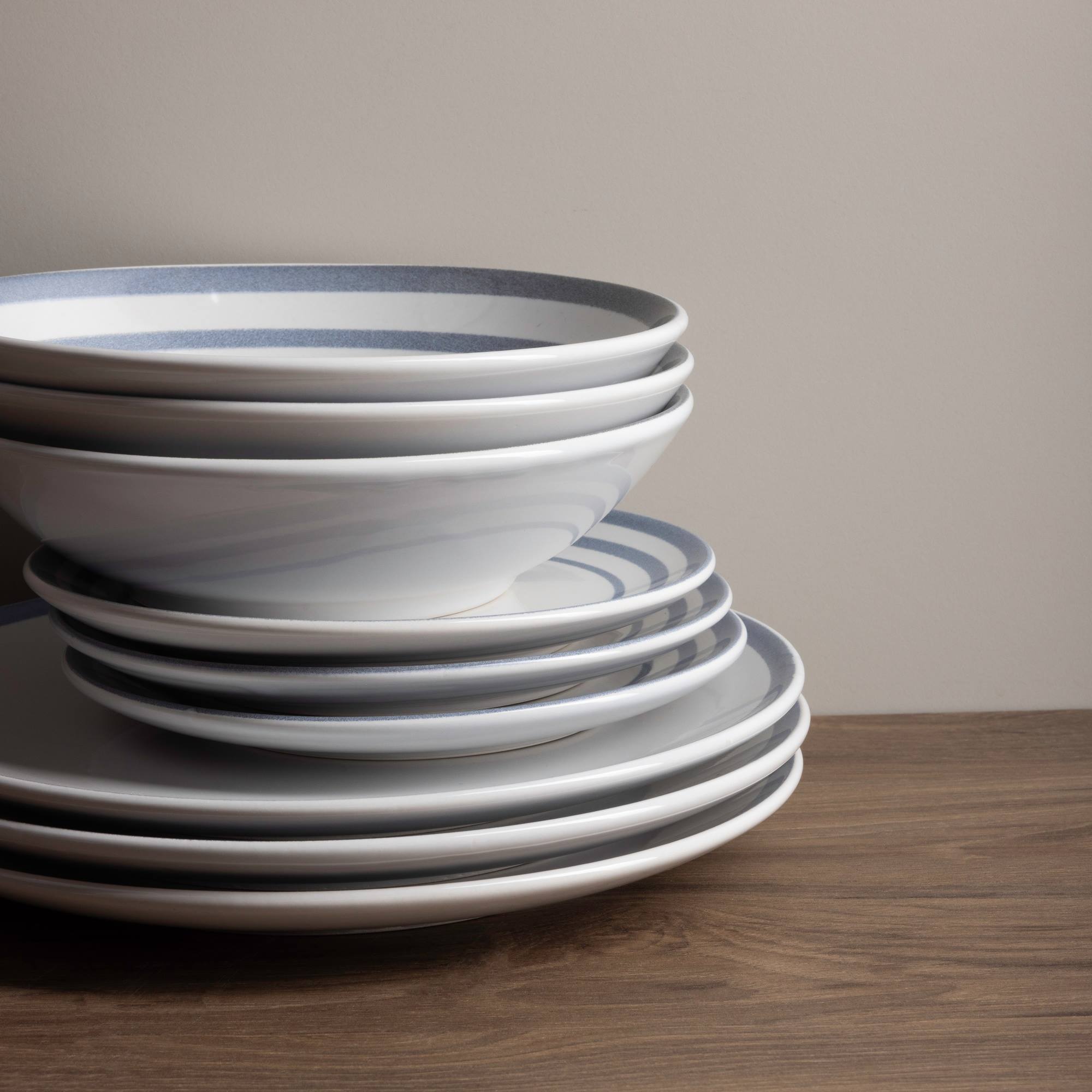 Set de 3 platos hondos ø20cm san ignacio con líneas azules