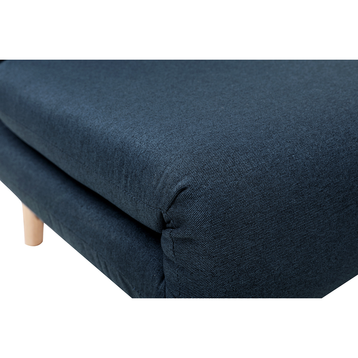 Fauteuil convertible scandinave en tissu bleu foncé et bois clair AMIKO