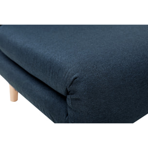 Fauteuil convertible scandinave en tissu bleu foncé et bois clair AMIKO