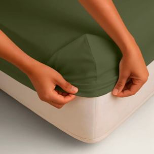 Naturals - Sábana bajera Lisa - Ajustable - 100% Algodón - Verde Botella