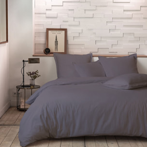 Parure Housse De Couette Uni 100% Percale de Coton - Mura - Gris Anthracite