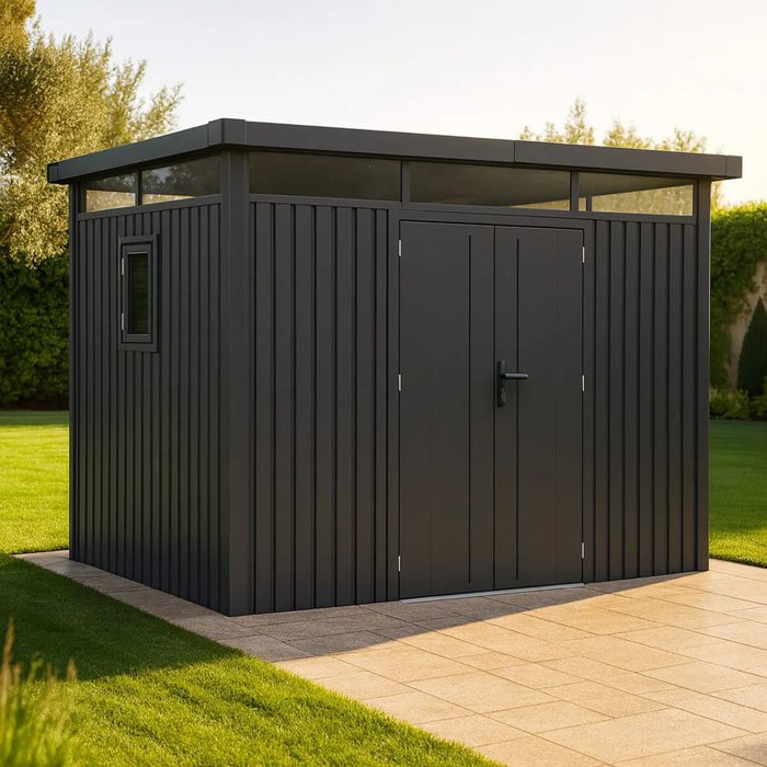 Abri de jardin métal 7.45m² Gris Anthracite avec Toit plat moderne