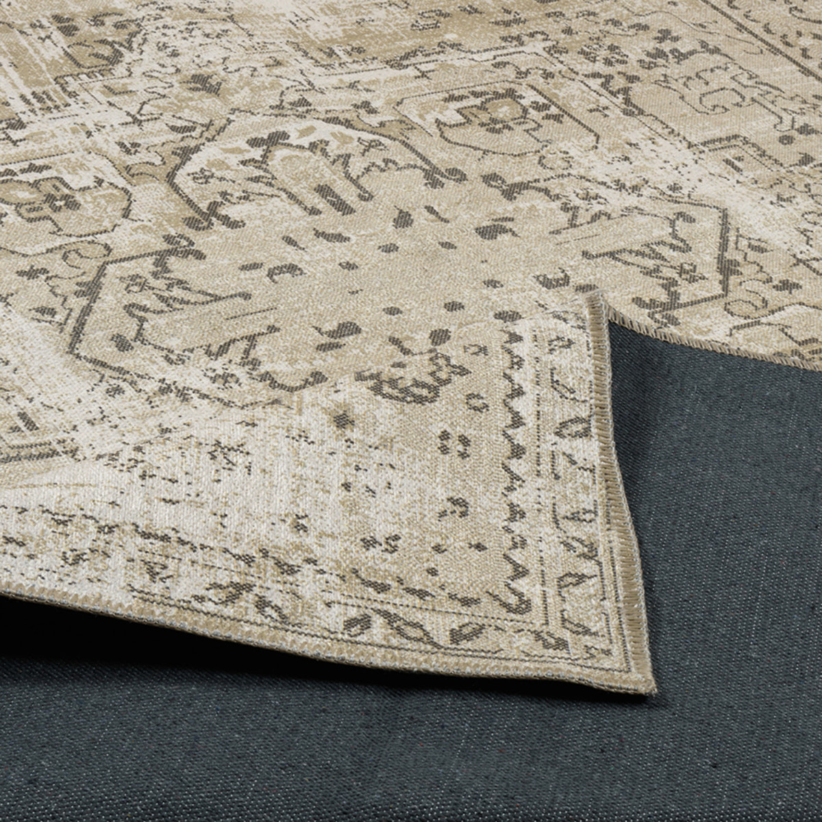 Carry - tapis vintage style oriental lavable en machine à 30°c, kaki