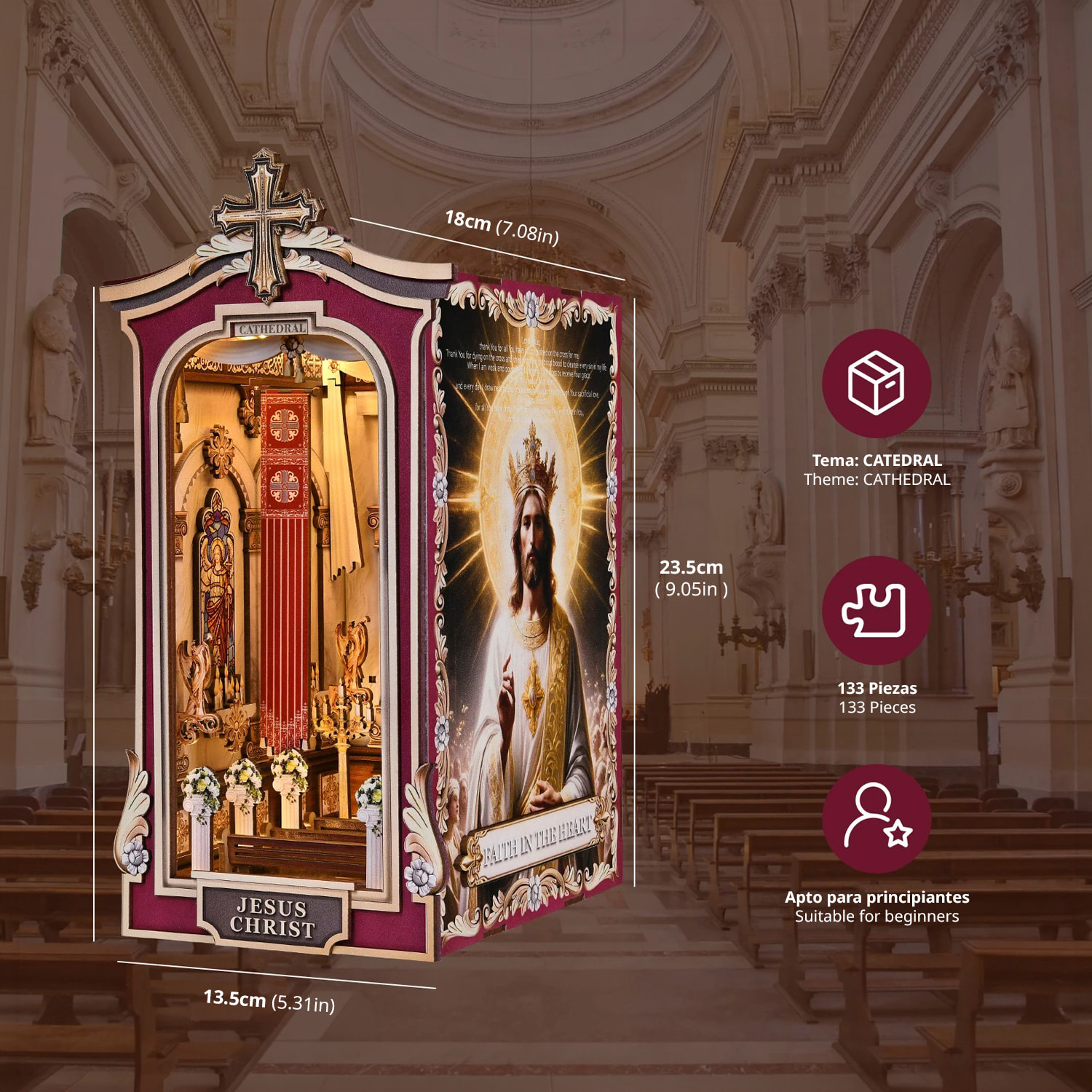 Maqueta de madera, diseño 3D realista con gran detalle y luces led.