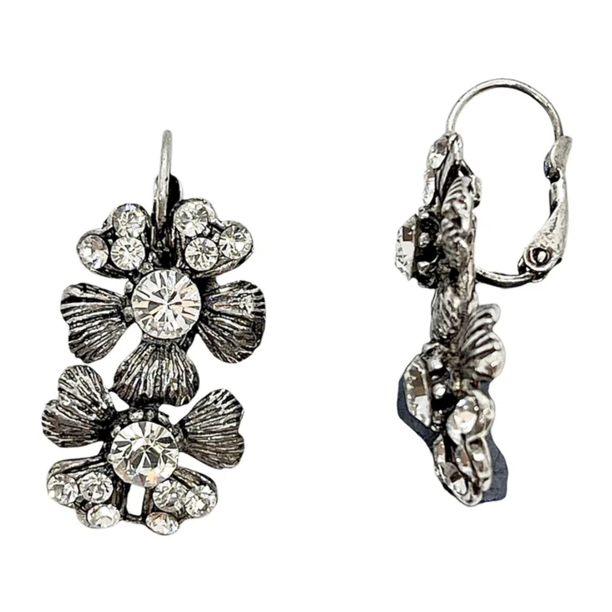 Pendiente doble flor Cristal Sw plata 925 10µ