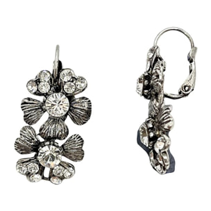 Pendiente doble flor Cristal Sw plata 925 10µ